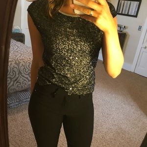 [Wet Seal] Sequin Tee with Exposed Zipper